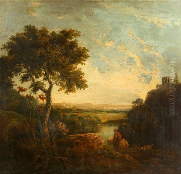 An Extensive Italianate Landscape With A Rider And His Dog On A Track - view 1