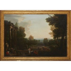 Classical Italian Landscape With Goatherds Among Ruins by Richard Wilson