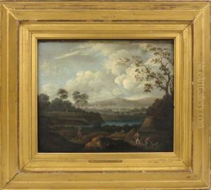Landscape With Travelers On A Road, Mountains In Distance by Richard Wilson