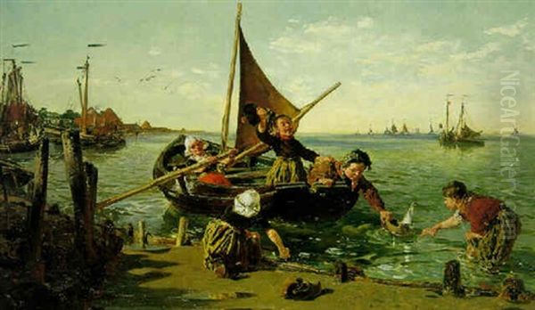 Children Playing In A Boat: Mischief Afloat - view 1