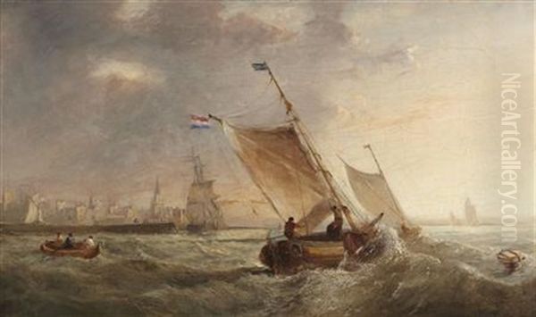 Dutch Barges Off The Coast - view 1