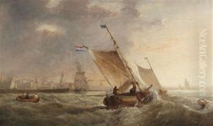 Dutch Barges Off The Coast by John Jock Wilson