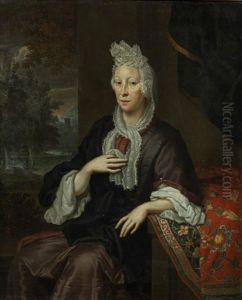 Portrait Of A Lady, Three-quarter-length, In A Brown Coat, Seated by Thomas van der Wilt