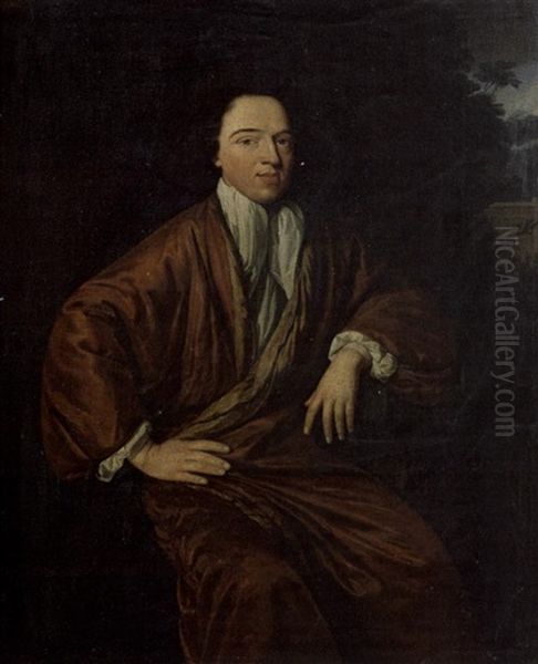 Portrait D'une Homme De Qualite, Assis Et Accoude Dans Un Parc, Portant Chemise Et Cravate Blanches - view 1