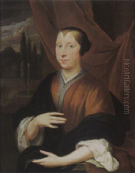 A Portrait Of A Lady, Wearing An Orange Dress With A White Blouse - view 1