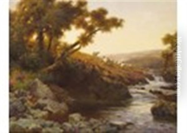 Sheep In A Moorland Landscape By A Stream - view 1