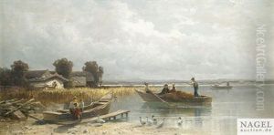 Chiemseelandschaft Mit Lastbooten by Konrad Wimmer