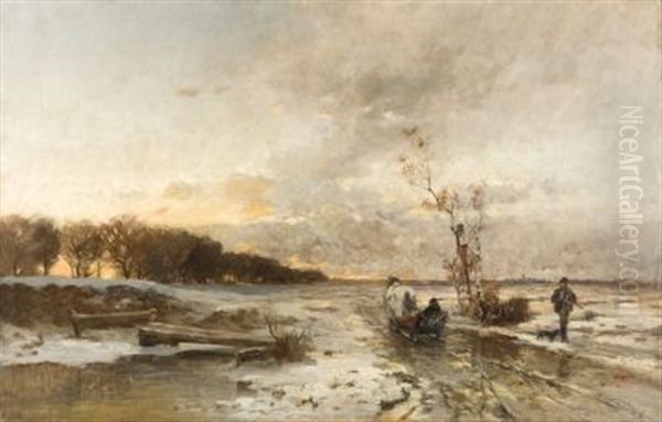 Weite Schneelandschaft Mit Pferdeschlitten Und Einem Jager - view 1