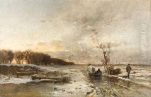 Weite Schneelandschaft Mit Pferdeschlitten Und Einem Jager by Konrad Wimmer