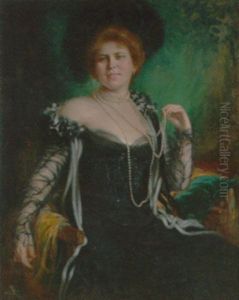Portrait Of A Lady In A Black Dress With A Plumed Hat by Rudolf Wimmer