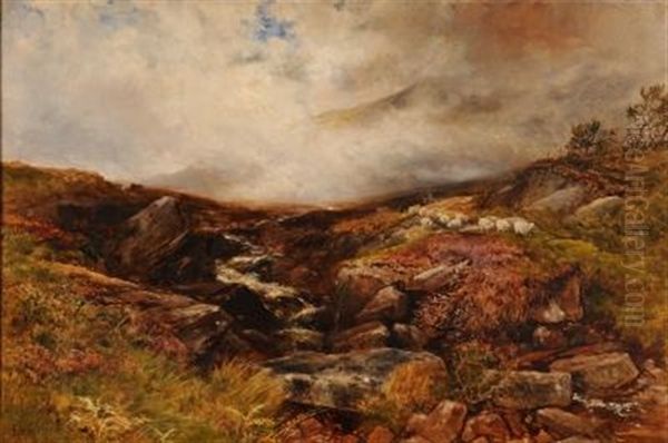 Moorland With Rocky Stream In The Foreground And A Shepherd On A Pony In The Distance - view 1