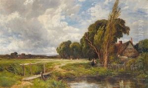 A Shepherd And Sheep In A Moorland Landscape by Edmund Morison Wimperis