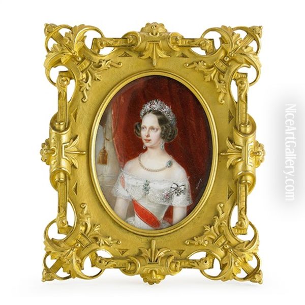 Miniature Portrait Depicting The Grand Duchess Alexandra Nikolaevna Of Russia (1825-1844) With The Orders Of The Prussian Louise And The St. Anna - view 1