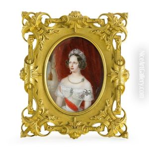 Miniature Portrait Depicting The Grand Duchess Alexandra Nikolaevna Of Russia (1825-1844) With The Orders Of The Prussian Louise And The St. Anna by Iwan Winberg