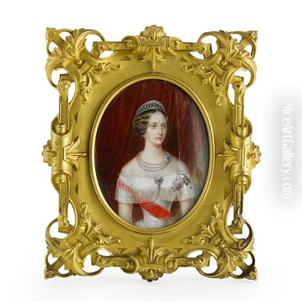Miniatyrportratt Forestallande Storhertiginnan Olga Nikolaevna Av Ryssland (1822-1892) Med Den Preussiska Louise Orden Samt S:t Anna Ordens Kraschan Och Band - view 1