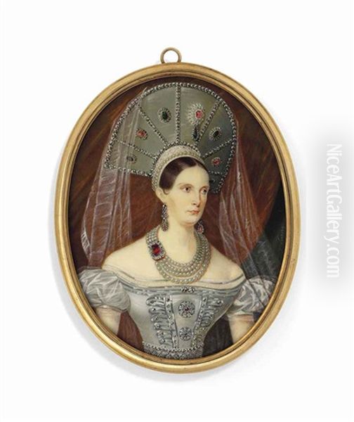 Alexandra Feodorovna (1798-1860), Empress Of Russia, Nee Princess Charlotte Of Prussia, In Silver Off-the-shoulders Dress Embellished With Pearls And Rubies - view 1