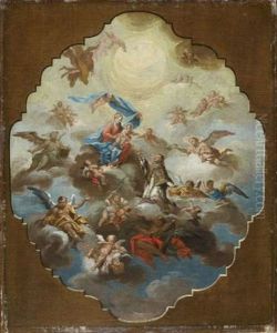 Projet De Plafond : Vierge A L'enfant Apparaissant A Un Saint by Christian (Johann C. Thomas) Winck