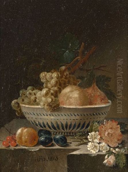 Compositions Aux Coupes De Fruits Et Fleurs Sur Un Entablement (pair) - view 1