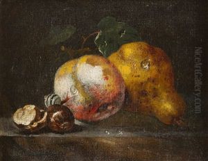 Fruchtestillleben Mit Apfel, Birne, Nussen Und Einer Schnecke