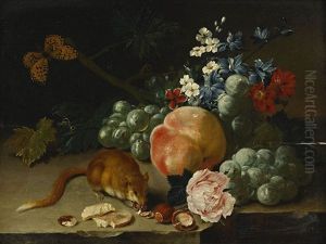 Still Life With Hazelnuts, Fruit And Flowers