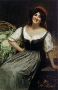Portrait Einer Lachenden Italienischen Marktfrau Vor Zweibeln, Radicchio Und Kohl by Willibald Winck