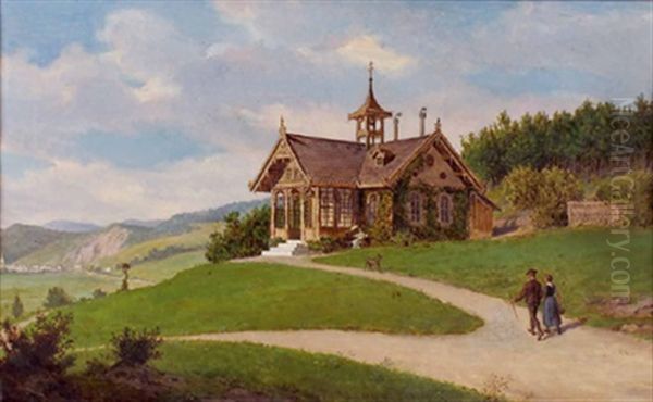 Kleine Villa Und Spazierganger In Niederosterreichischer Landschaft - view 1