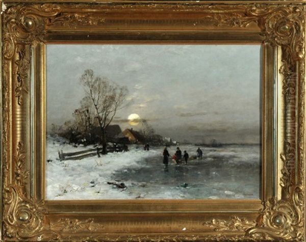 Dorf In Weiter Winterlandschaft Mit Personen Auf Dem Eis - view 1