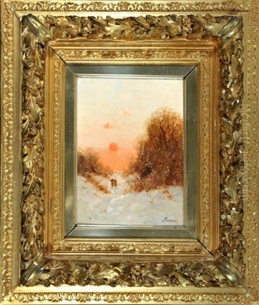 Personen In Winterlandschaft Bei Sonnenuntergang - view 1