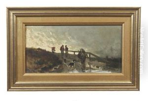 Figures On A Bridge With A Dog by Anton Windmaier the Elder