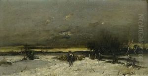 Verschneite Winterlandschaft Mit Schafhirtem (im Dachauer Moos?)