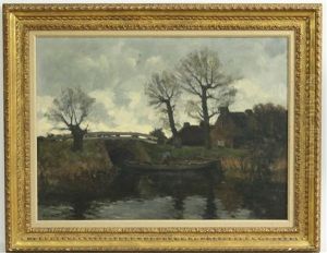 Boer Met Punterboot Bij Een Brug