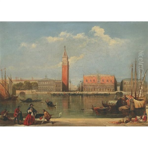 Elegant Figures Across From The Campanile And St. Mark's, Venice - view 1