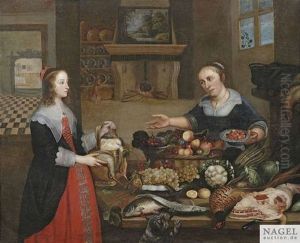Kucheninterieur Mit Einer Dame Und Einer Dienstmagd