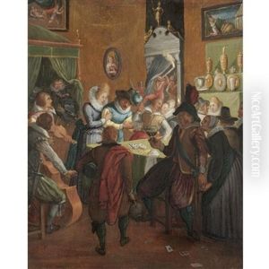 A Merry Company In An Interior, With Musicians And Gamblers