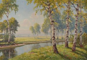 Flusslandschaft Im Birkenwald