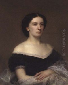 Halbportrait Einer Dame In Schwarzem Samtkleid Mit Weiser Spitzenstola