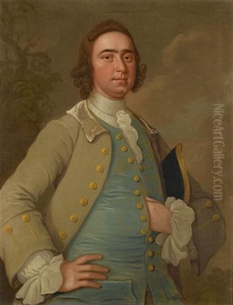 Portrait Of A Gentleman, Said To Be John De Carteret, In A Buff Coat And Blue Waistcoat (+ A Portrait Of A Lady Said To Be Jane Falla, Wife Of John De Carteret; Pair) - view 1