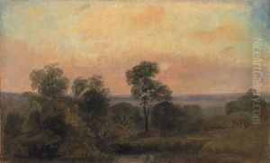 A Wooded Landscape At Dusk by Peter de Wint