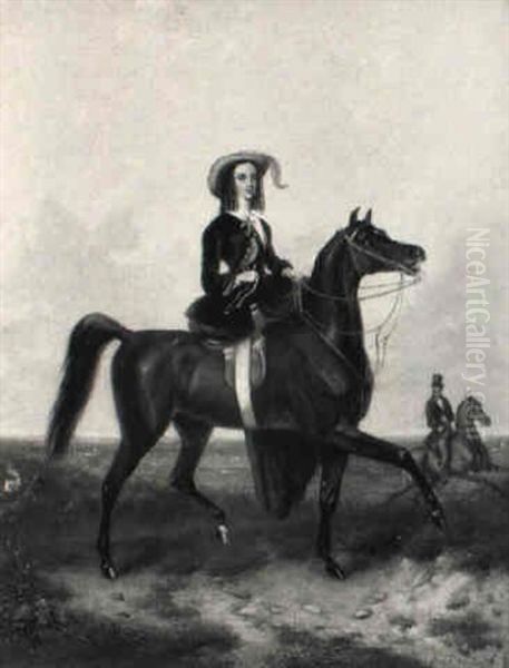 An Equestrian Portrait Of An Elegant Lady Holding A Falcon - view 1