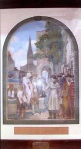 Opening Of The Manhattan Co. Bank Wall Street 1799 (sketch For Mural Painting)