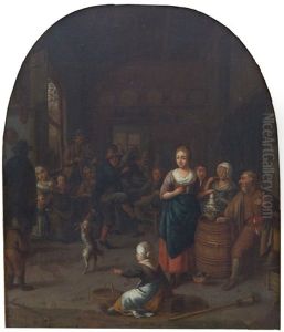 Cheerful Peasants And A Dancing Dog In A Tavern by Gillis de Winter