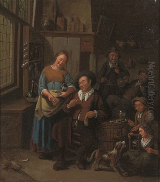 A Tavern Interior, With Boors Smoking And Drinking, And A Girl With A Dog - view 1