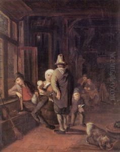 Dorfliches Interieur Mit Bauernfamilie