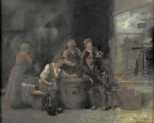 Angeregte Diskussion Vor Der Schenke by Hans Winter