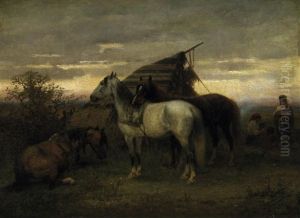 Lagernde Nomadengruppe Im Abendlicht by Heinrich Winter