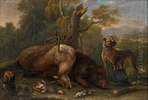 A Dog With A Dead Stag, Hare And Birds (+ A Dog With A Dead Deer And Songbirds; Pair) by Joseph Georg Winter