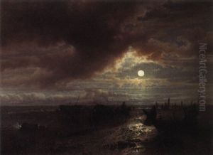 Collecting Seaweed By Moonlight by Louis De Winter