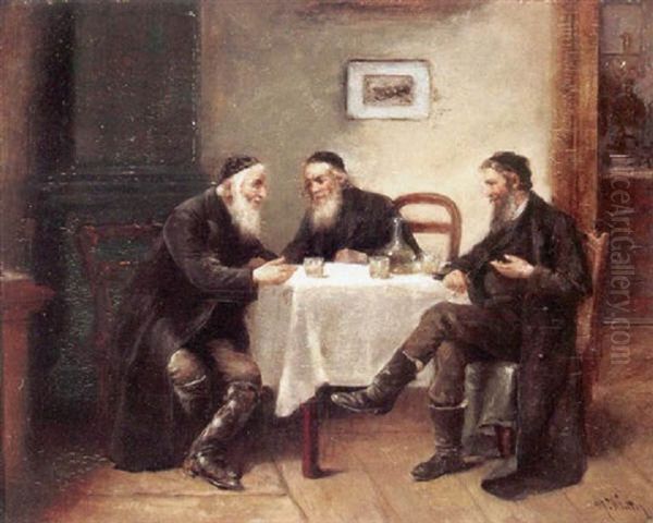 An Interior With A Rabbi And Other Figures Gathered At A Table - view 1