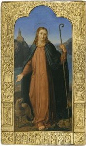 Christus Als Guter Hirte. Darstellung Eingefasst Mit Szenenreicher Bordure Biblischer Themen Uber Goldenem Grund by Joseph Wintergerst