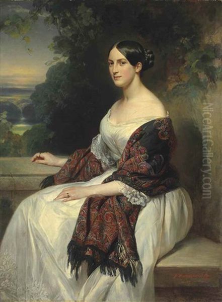 Portrait Of Mrs Ackermann, Three-quarter Length, Seated In A Landscape - view 1